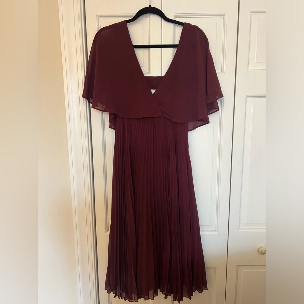 Burgundy deep v midi dress